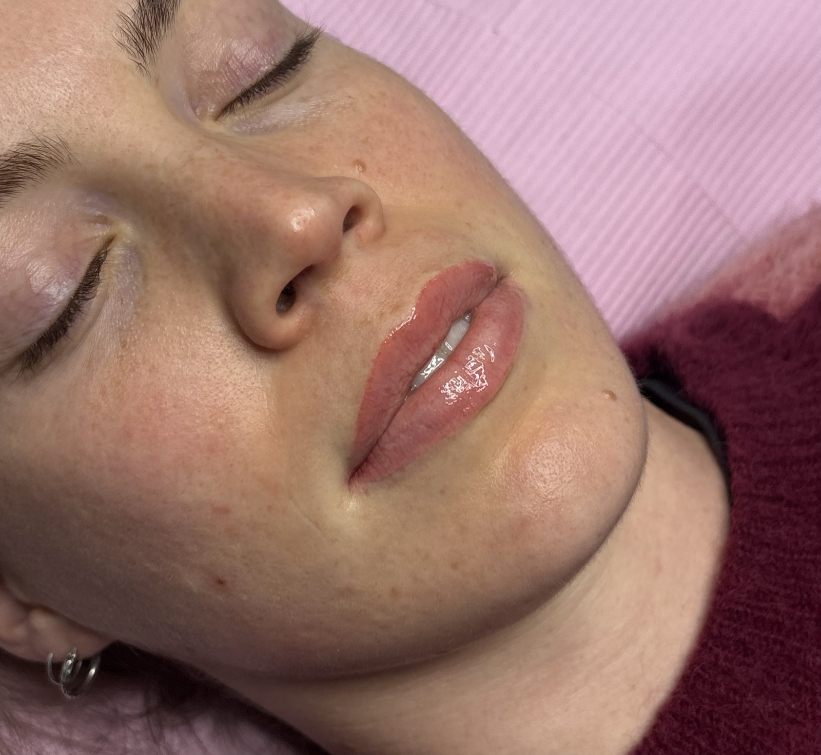 Healed lip blush tattoo result