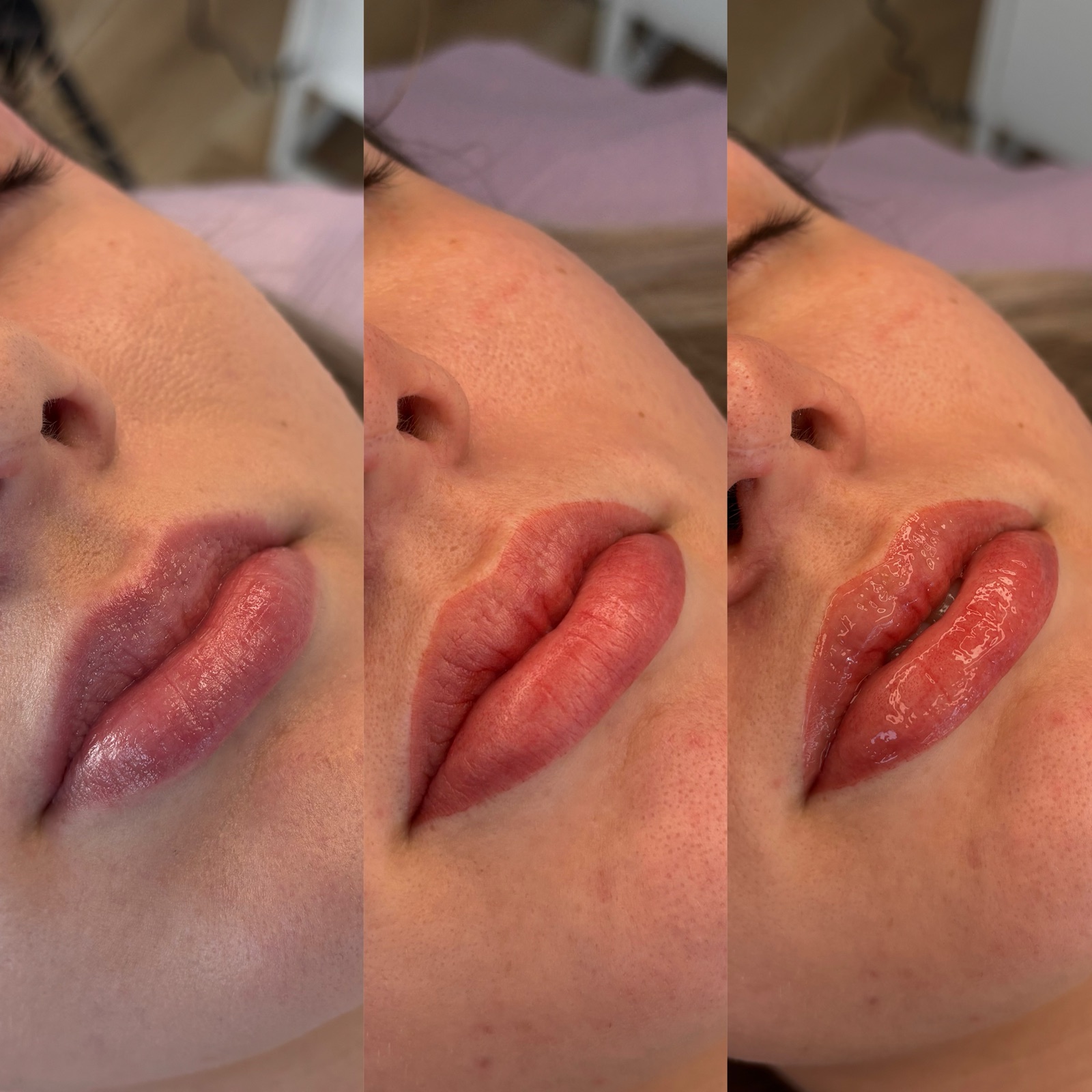 Lip blush tattoo before and after