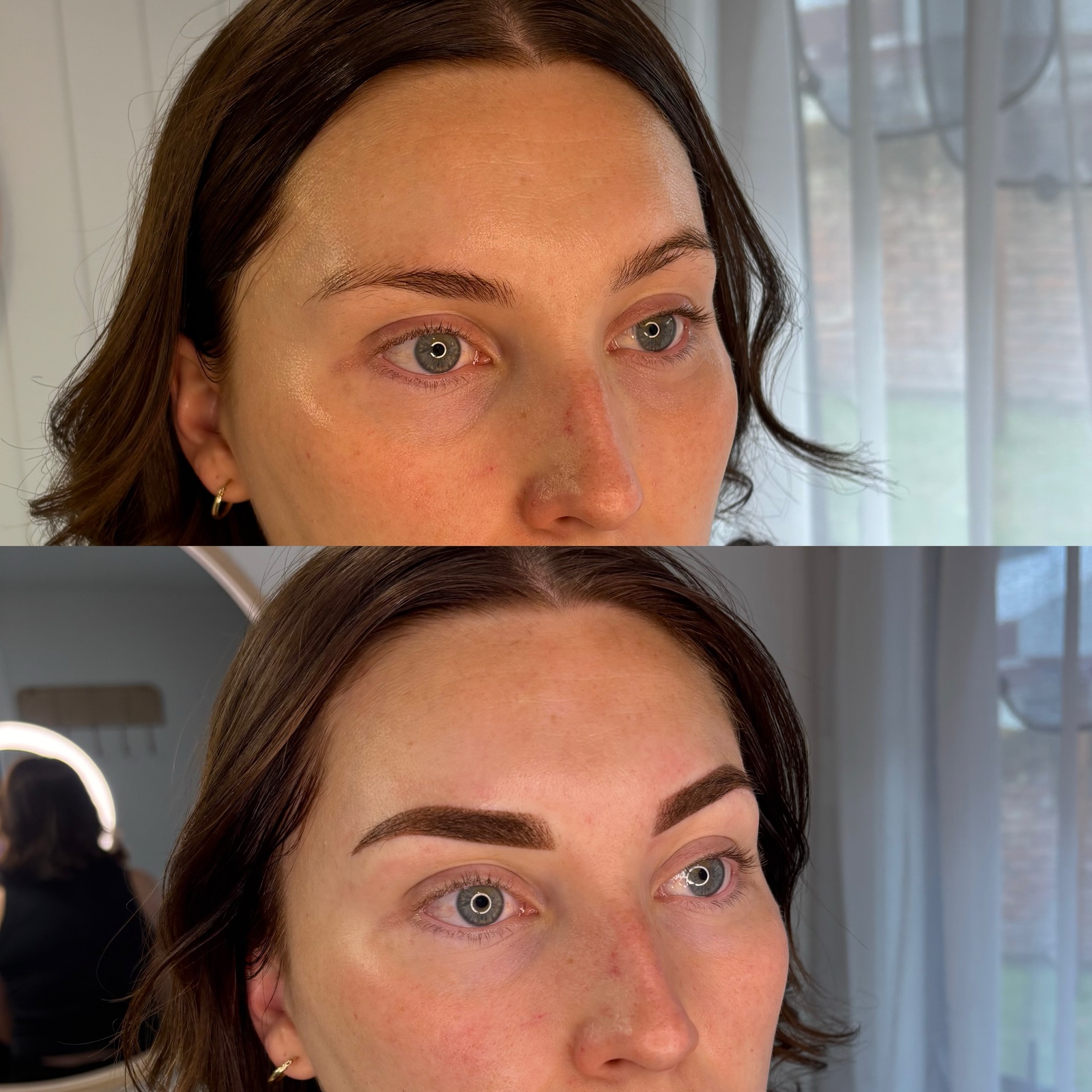 Before and after brow transformation