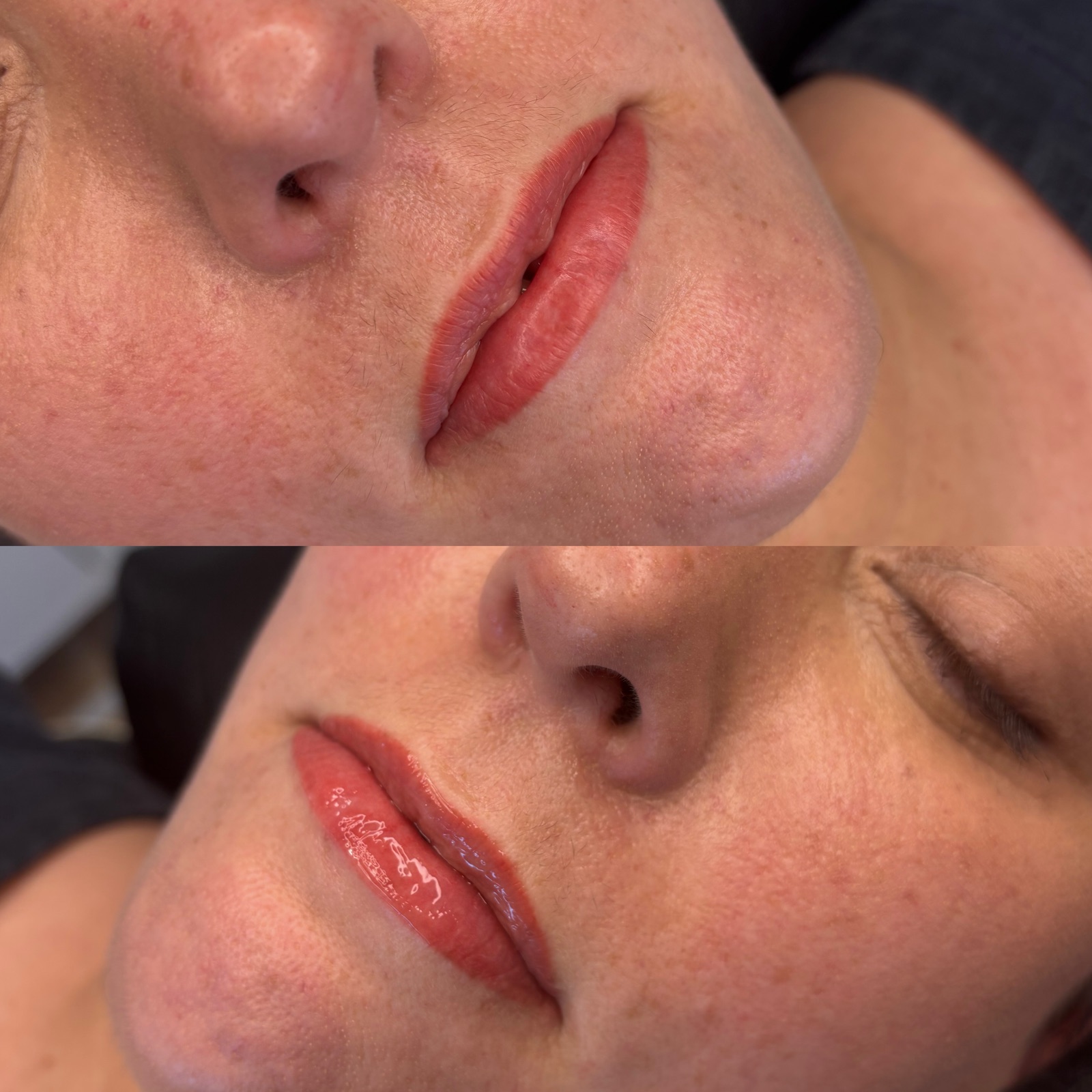 Lip blush tattoo before and after