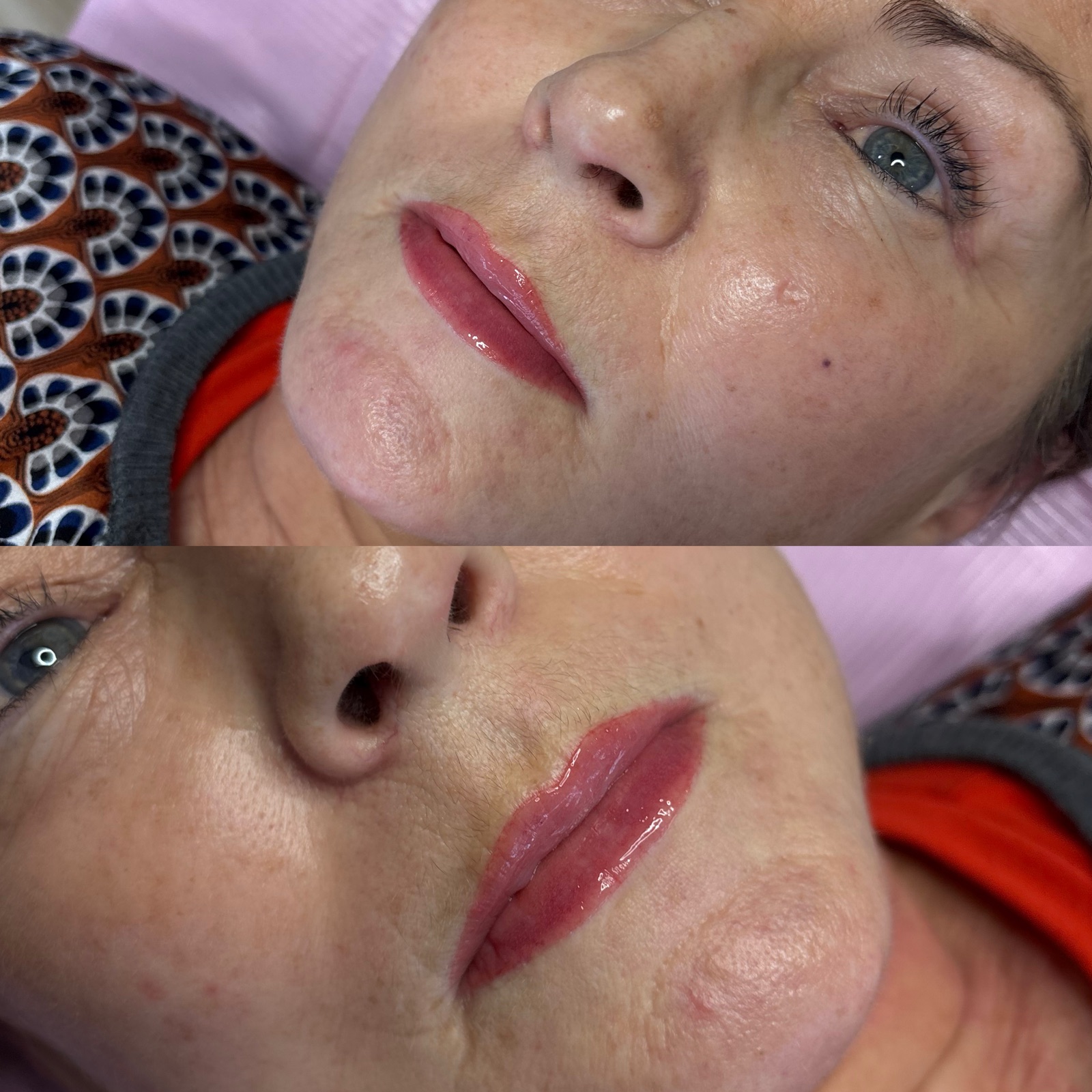 Lip blush tattoo before and after